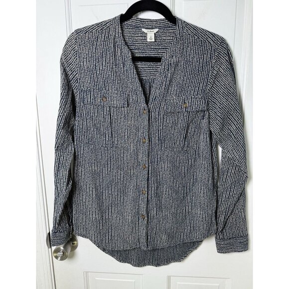 L.L Bean Blue Textured Organic Cotton Boxy Nautical Blouse Women’s Size Small - Picture 1 of 11